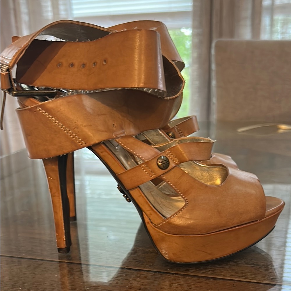 Women's Tan High Heel Sandals super strappy